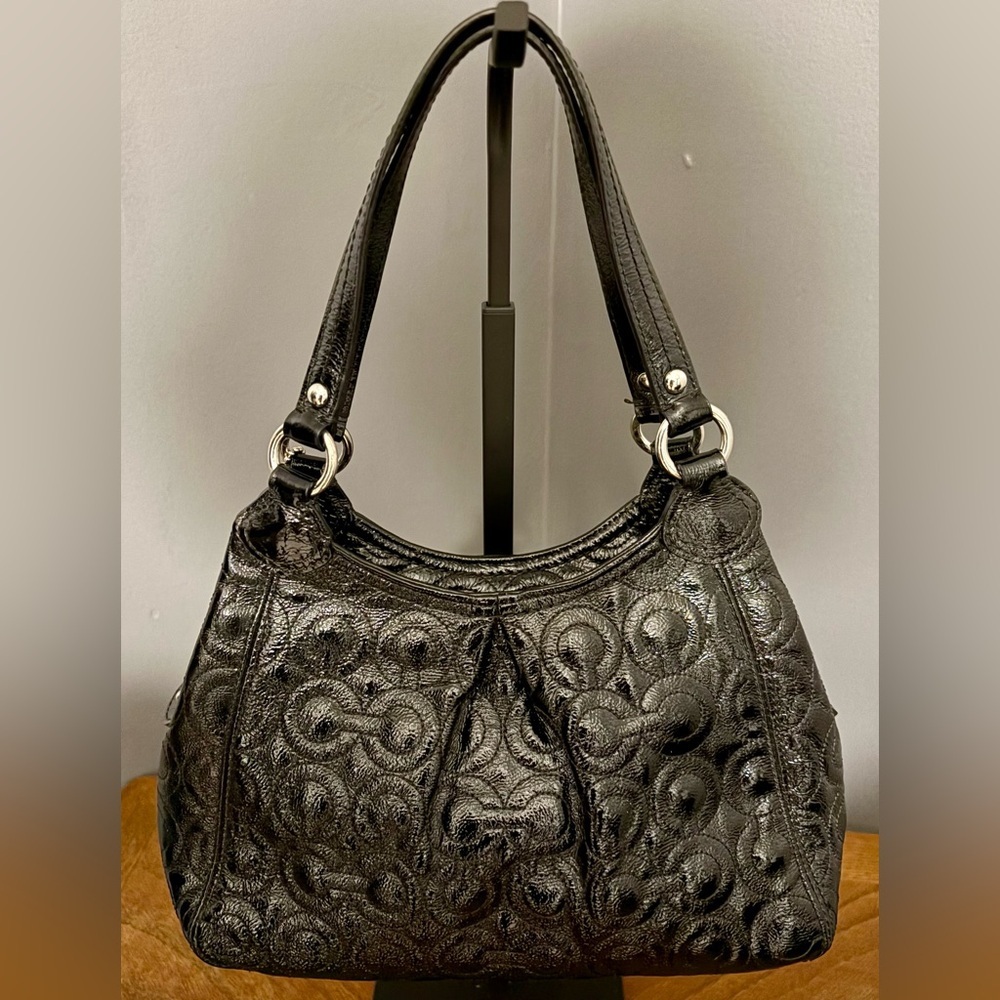 COACH Optic Signature C Glossy Black Hobo Bag & Matching Zip Wallet Set - Picture 4 of 13